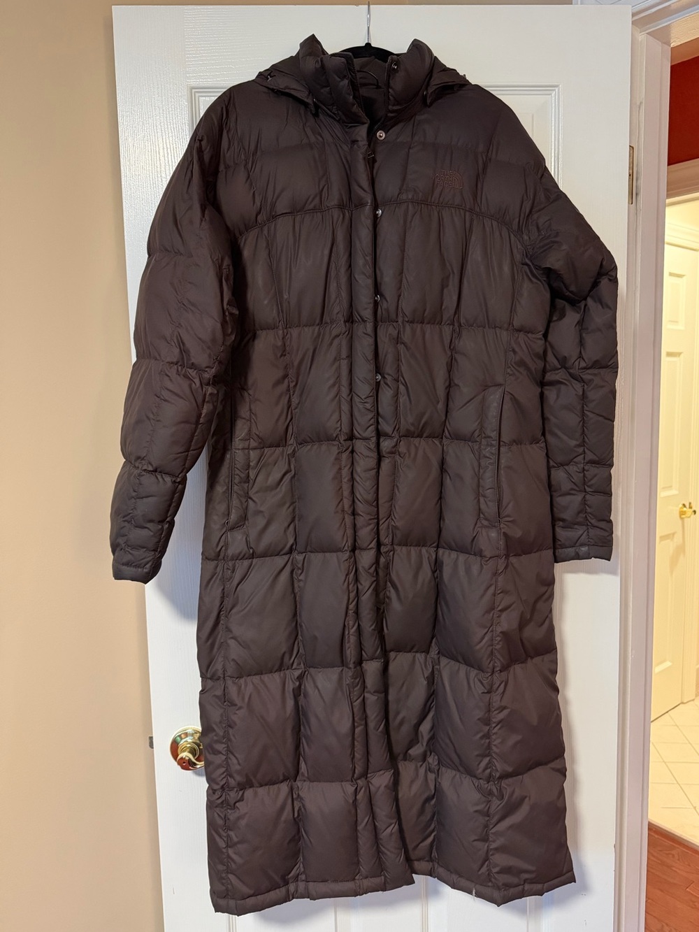 North Face Long Puffer Coat - Dark Brown size L